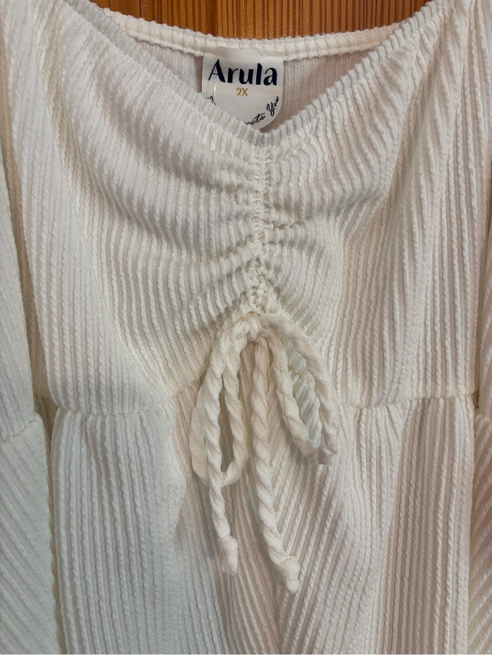 ARULA Cream Ribbed Long-Sleeve Peplum Top - Picture 2 of 6